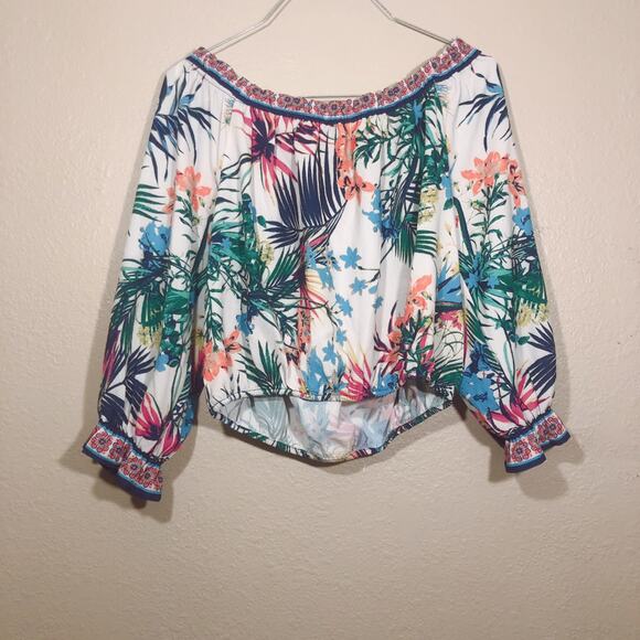 Flying Tomato Tropical Floral Off The Shoulders Multicolor Print Crop Top Shirt - Picture 4 of 8